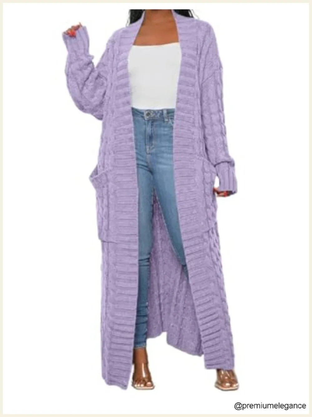 Women's Cable Knit Maxi Cardigan 2-Pockets Extra Long Sweater